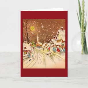 Vintage Kerstmis Winter Sneeuwstad Feestdagen Kaart