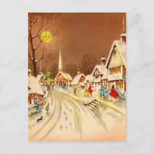 Vintage Kerstmis Winter Sneeuwstad Feestdagenkaart