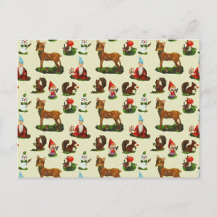 Vintage Kerstmis Woodland Deer Santa Snowman Feestdagenkaart