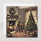 Vintage Kerstmis Woonkamer met Kerstboom Feestdagenkaart (Voorkant / Achterkant)