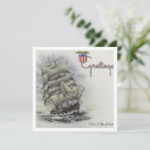 Vintage Kerstmis Zeilboot Schip Feestdagenkaart (Staand voorkant)