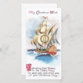 Vintage Kerstmis zeilboot wensen Feestdagenkaart (Voorkant / Achterkant)