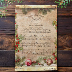 Vintage kerstmuziek en dennendecoupage tissuepapier