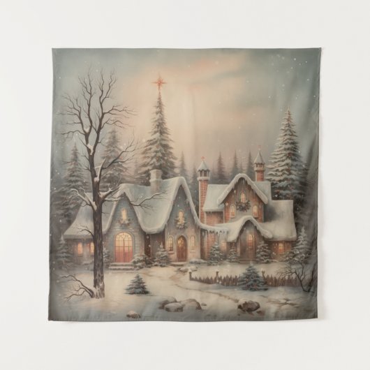 Vintage Kerstnacht Tapestry Wandkleed (Voorkant)