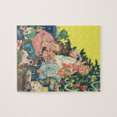 Vintage kerstochtend, kinderen openen cadeautjes legpuzzel (Horizontaal)