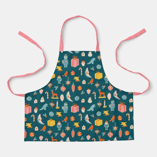 Vintage kerstOrnamenten Patroon Schort (Voorkant)