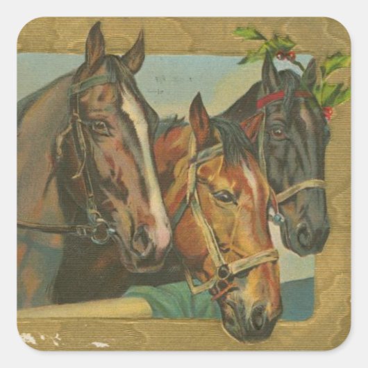 Vintage-kerstpaarden Vierkante Sticker (Voorkant)