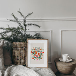 Vintage kerstpaardenillustratie poster