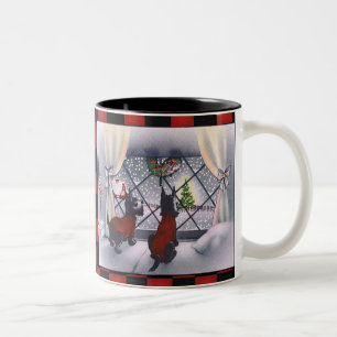Vintage kerstpatriottische Schotse honden op chequ Tweekleurige Koffiemok
