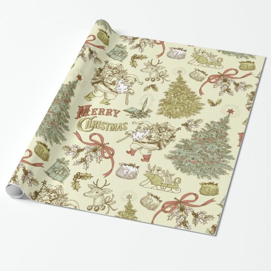 Vintage-kerstpatroon Cadeaupapier (Uitgerold)