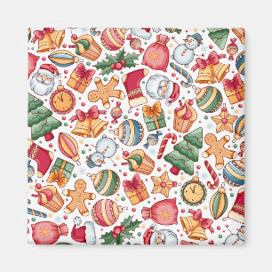 Vintage-kerstpatroon, gelukkig nieuwjaar magneet