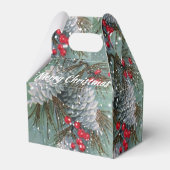 Vintage kerstpine bevat sneeuwrode bessen bedankdoosjes (Achterkant)