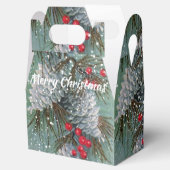 Vintage kerstpine bevat sneeuwrode bessen bedankdoosjes (Geopend)