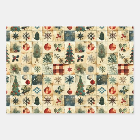Vintage kerstquilt inpakpapier vel (Voorkant 2)