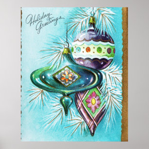 Vintage kerstretro feestbommen poster