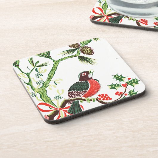 Vintage KerstRobin Bier Onderzetter (Linkerzijde)