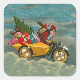 Vintage kerstsanta op motorfietsplein LARGE Vierkante Sticker