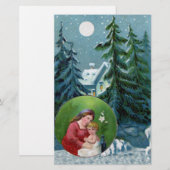 Vintage-kerstscène Briefpapier (Voorkant / Achterkant)