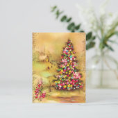 Vintage-kerstscène Feestdagenkaart (Staand voorkant)