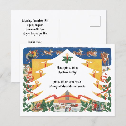 Vintage kerstscène met kerstman briefkaart (Voorkant / Achterkant)