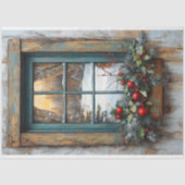 Vintage kerstscène rustieke raam decoupage tissuepapier (Voorkant)