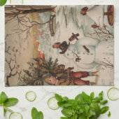 Vintage kerstscène schaatsen theedoek (Gevouwen)