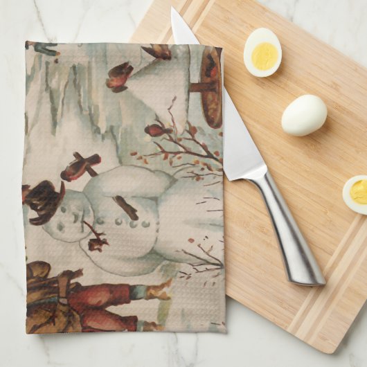 Vintage kerstscène schaatsen theedoek (Quarter Fold)