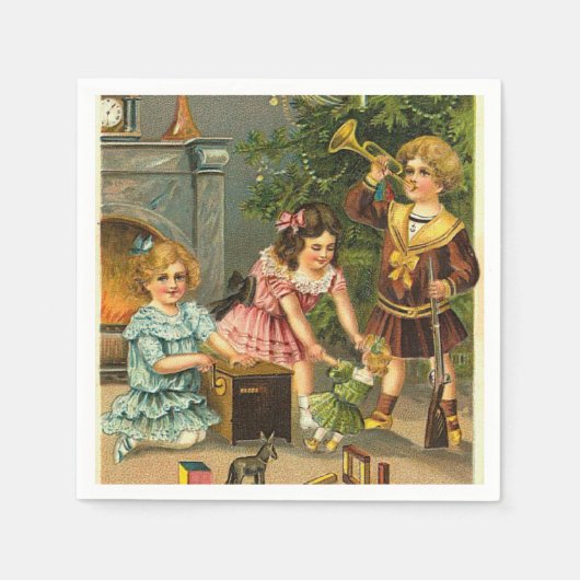 Vintage Kerstscène Vakantiepapier servetten (Voorkant)