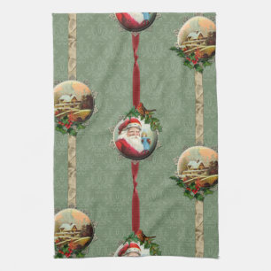 Vintage-kerstscènes en Damask Theedoek