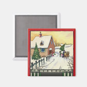 Vintage kerstsneeuw magneet (Voorkant / Achterkant)