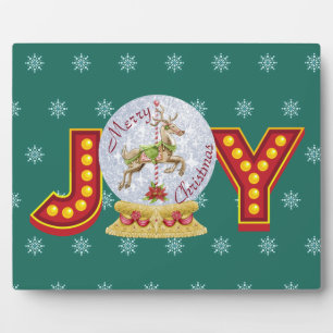 Vintage kerstsneeuw wereldbol rendiersnowflakes fotoplaat