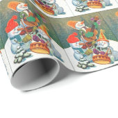 Vintage kerstsneeuwfeest cadeaupapier (Rol Hoek)