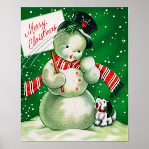 Vintage kerstsnowman en poster van honden