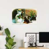 Vintage kerstsnowman en poster van katten (Thuiskantoor)
