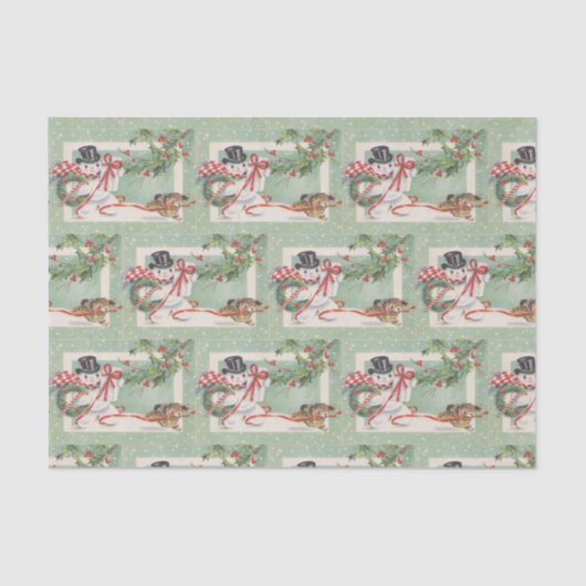 Vintage-kerstsnowman in betonnen partij tissuepapier (Voorkant)