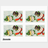 Vintage-kerstsnowman-paar Rechthoekige Sticker (Vel)