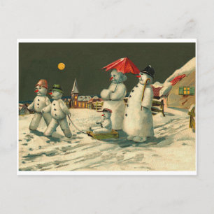 Vintage kerstsnowman, slaapkamer feestdagenkaart