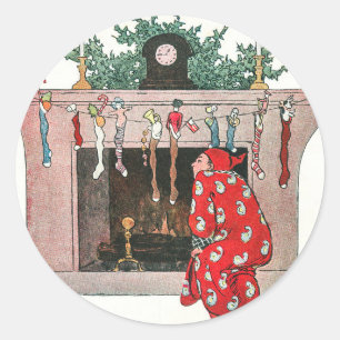 Vintage-kerstsokken en cadeaukaartjes voor feestda ronde sticker