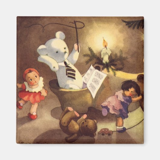 Vintage kerstspeelgoed, danspoppen, Teddy Bears Magneet (Voorkant)