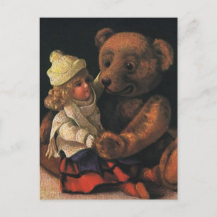 Vintage-kerstspeelgoed, Doll en Teddy Bear Feestdagenkaart