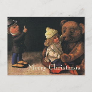 Vintage-kerstspeelgoed, Doll en Teddy Bear Feestdagenkaart