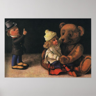 Vintage-kerstspeelgoed, Doll en Teddy Bear Poster