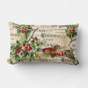 Vintage-kerstspeelgoed en Holly Lumbar Pillow Kussen