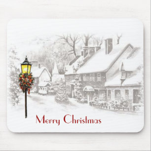 Vintage kerststad Mousepad Muismat