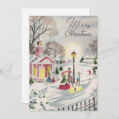 Vintage Kerststad Winter Scene Feestdagenkaart (Voorkant / Achterkant)