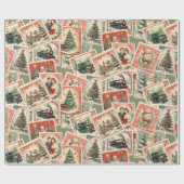 Vintage kerststempel decoupage cadeaupapier (Vlak)