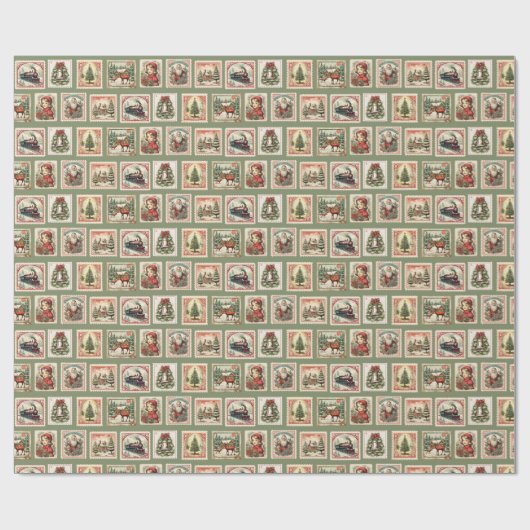 Vintage kerststempel decoupage cadeaupapier (Vlak)