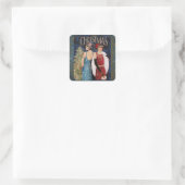 Vintage Kerststicker Flappers Vierkante Sticker (Tas)