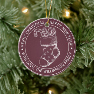 Vintage kerststookfeestdag verteert Bourgogne Keramisch Ornament