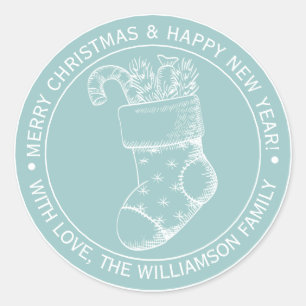 Vintage kerststookfeestdag wil blauw ronde sticker